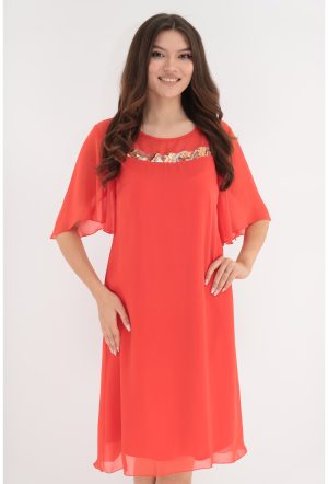 Rochie lejera din voal corai accesorizata cu paiete 1
