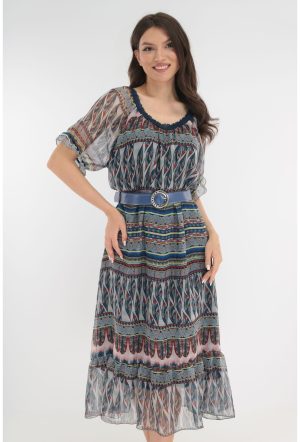 Rochie lejera din voal cu imprimeu abstract multicolor 1