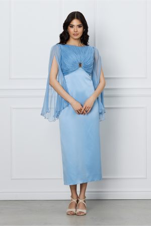 Rochie Leonard Collection bleu din matase si satin 1