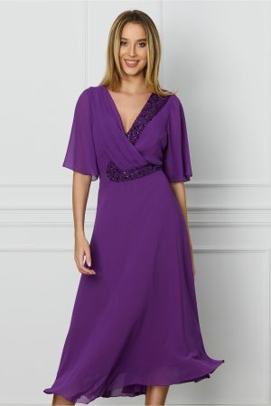 Rochie Luana mov cu paiete la bust si in talie 1