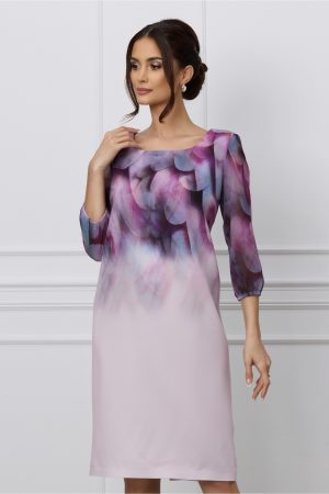 Rochie Lucy roz cu imprimeu floral mov pe bust 1