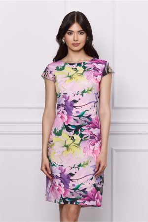 Rochie Luna lila cu imprimeuri florale galbene 1