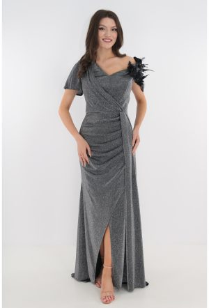 Rochie lunga de seara din lurex argintiu 1