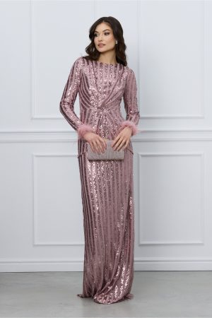 Rochie Madalina lunga roz din paiete 1
