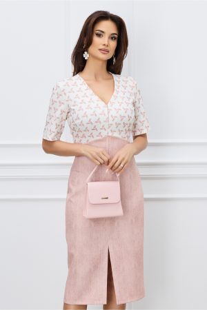 Rochie Madalina rose cu imprimeu la bust 1