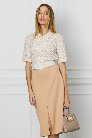 Rochie Malina bej cu imprimeu la bust si curea in talie 1