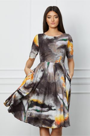 Rochie Mara gri cu imprimeuri galbene 1