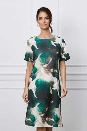 Rochie Mara verde inchis cu imprimeu bej 1