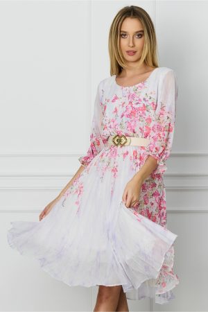 Rochie Marina lila cu imprimeu floral roz 1