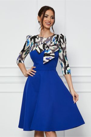 Rochie MBG albastra cu imprimeu pe bust si maneci 1