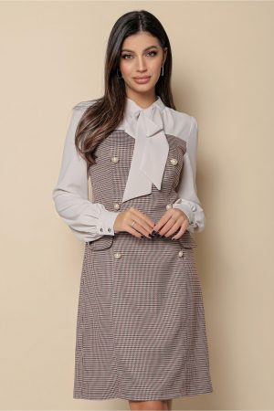 Rochie MBG bej cu imprimeu pepit 1