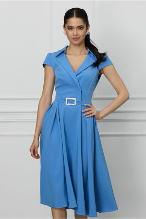 Rochie MBG bleu cu catarama stralucitoare in talie 1