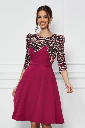 Rochie MBG magenta cu imprimeu pe bust si maneci 1
