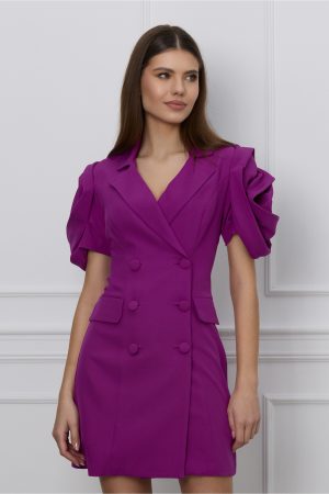 Rochie MBG magenta tip sacou cu flori pe maneci 1