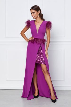 Rochie MBG mov lunga cu pene si paiete 1