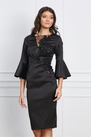 Rochie MBG neagra cu broderie din margele si paiete 1
