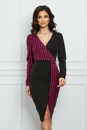 Rochie MBG neagra cu imprimeu picior de cocos fucsia 1