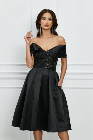 Rochie MBG neagra cu umeri goi si paiete pe bust 1