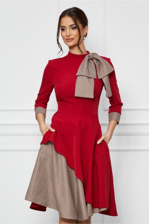 Rochie MBG rosie cu imprimeu pepit si funda 1