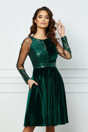 Rochie MBG verde din catifea cu paiete la bust 1