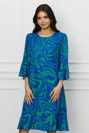 Rochie Melisa albastra cu imprimeu verde 1