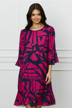 Rochie Melisa magenta cu imprimeu bleumarin 1