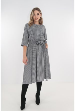 Rochie midi cu print picior de cocos alb-negru 1