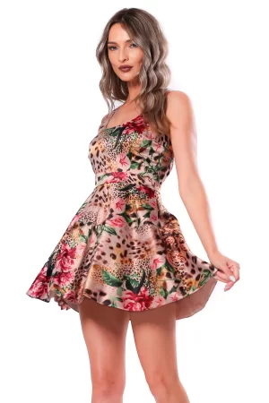 Rochie mini de ocazie in clos cu imprimeu tropical 1