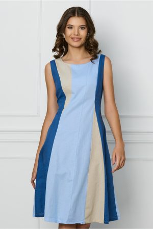 Rochie Miruna bleu cu imprimeu albastru si bej 1