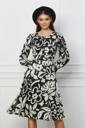 Rochie Mirunea neagra cu imprimeu ivory 1