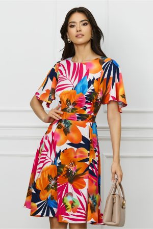 Rochie Moze alba cu imprimeu floral portocaliu 1