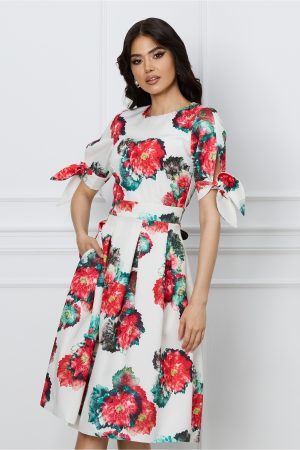Rochie Moze alba cu imprimeuri florale rosii 1
