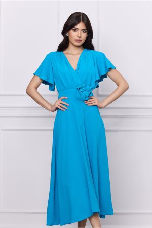 Rochie Moze albastra cu floare in talie 1