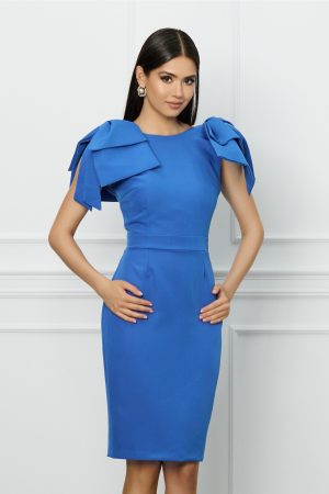 Rochie Moze albastra cu funde maxi la umeri 1