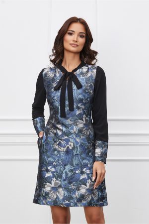 Rochie Moze albastra cu imprimeuri gri 1