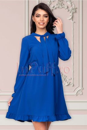 Rochie Moze albastra cu volanase si cret in talie 1