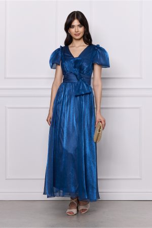 Rochie Moze albastra din organza cu funda in talie 1