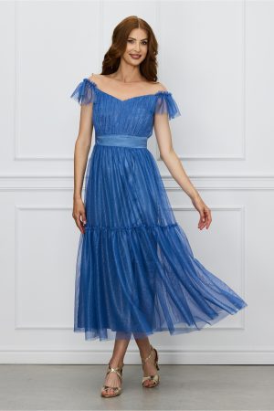Rochie Moze albastra din tull cu fir lurex 1