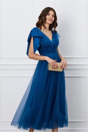 Rochie Moze albastra din tull cu funda la umar 1