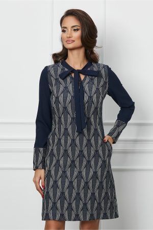 Rochie Moze bleumarin cu imprimeuri albe 1