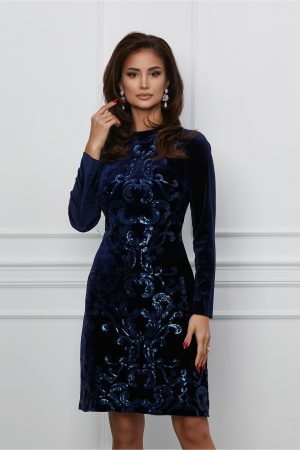 Rochie Moze bleumarin din catifea cu paiete 1