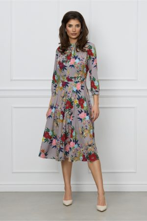 Rochie Moze gri cu imprimeuri florale 1