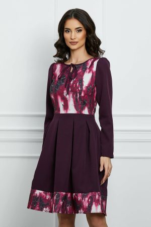 Rochie Moze mov cu imprimeu floral magenta la bust 1