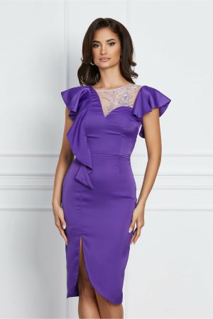 Rochie Moze mov cu paiete si volan la bust 1