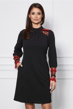 Rochie Moze neagra cu franjuri si paiete 1