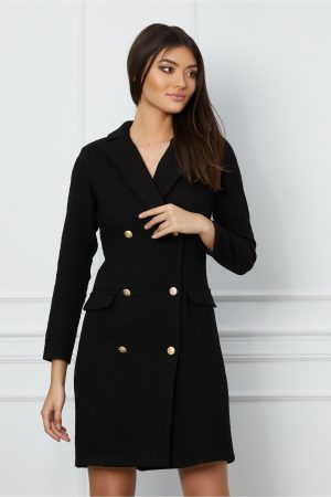Rochie Moze neagra tip sacou din tweed 1