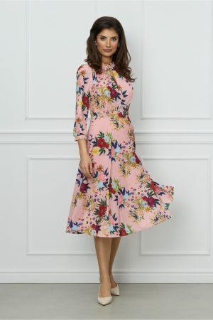 Rochie Moze roz cu imprimeuri florale 1