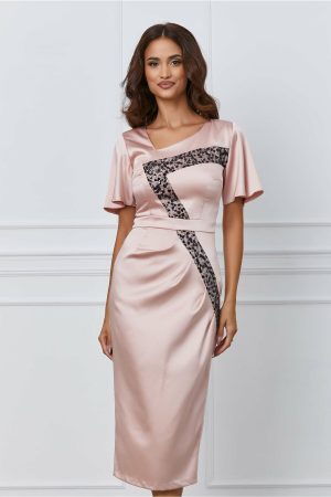 Rochie Moze roz pal cu paiete negre 1
