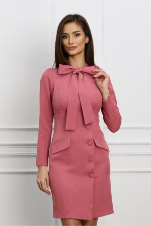 Rochie Moze tip sacou roz coniac cu guler esarfa 1