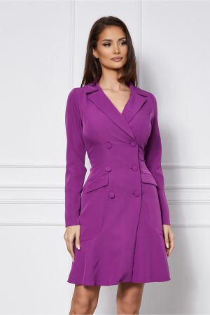 Rochie Moze tip sacou violet cu pliuri 1